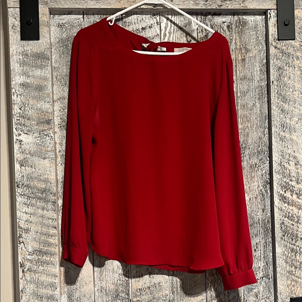Loft Red Long-Sleeve Blouse - Classic Boatneck
